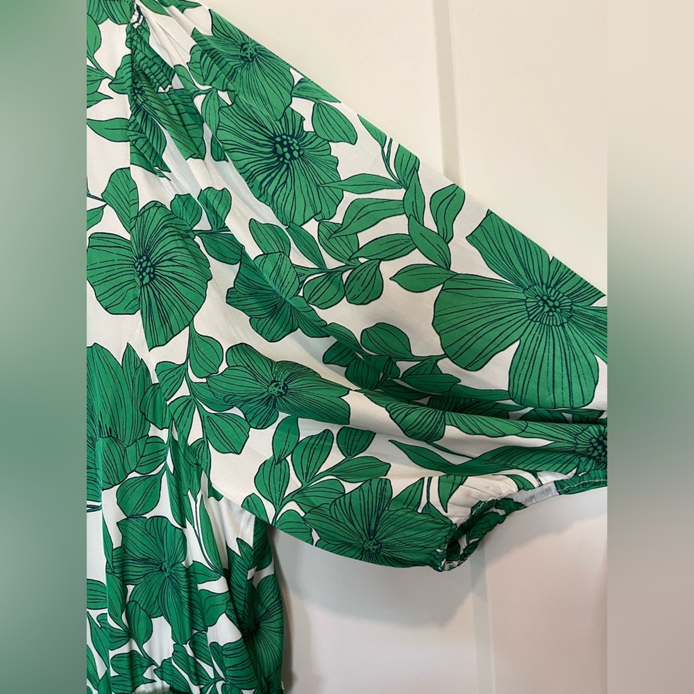 JCREW Smocked Waist Greenhouse Floral Kelly Green Preppy Garden Dress sz L - Picture 4 of 13